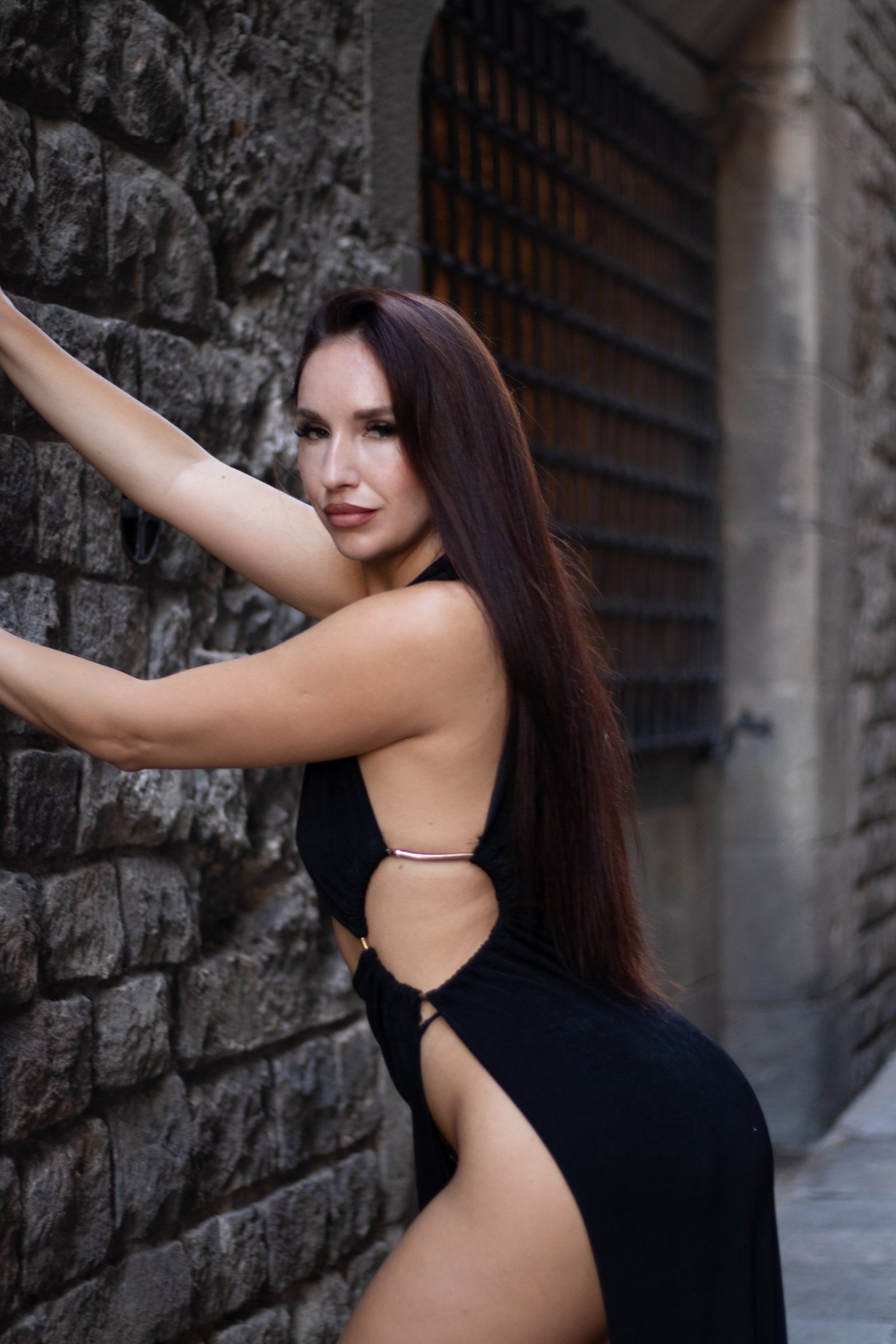 Portrait in a black cut-out dress